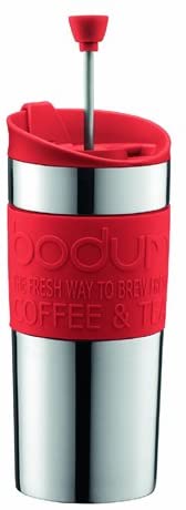 Bodum Travel Press Coffee Maker, Vacuum, Large, 0.45 L, 15 oz, S/S Red